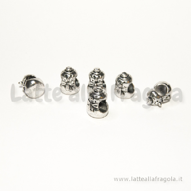 Pupazzo di neve foro largo in metallo argento antico 13x10mm