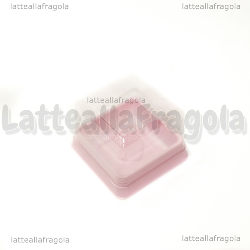 Astucci sacchetti e packaging: 3 Scatoline in plastica trasparente fondo  rosa 4.7x4.7x3.5cm