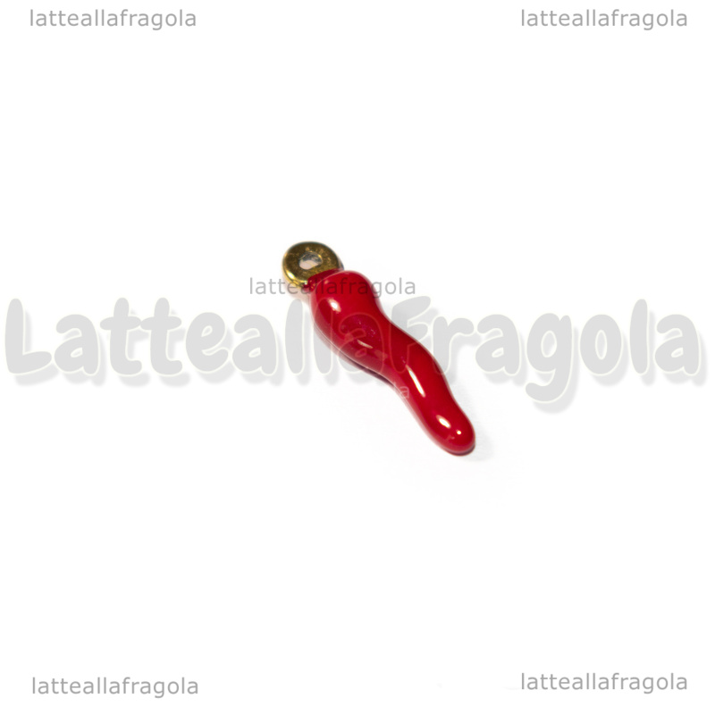 Ciondolo Cornetto Portafortuna 3D in Acciaio Dorato smaltato Rosso 17.5x4.5mm