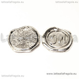 Ciondolo Sigillo lettera M in metallo argento antico 20mm