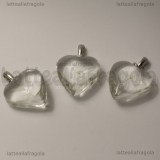 Ciondolo Cuore in vetro con dente di leone 28x20mm
