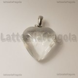 Ciondolo Cuore in vetro con dente di leone 28x20mm