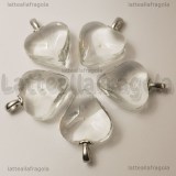 Ciondolo Cuore in vetro con dente di leone 28x20mm