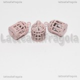 Ciondolo Gabbietta 3D in metallo smaltato rosa  20x12mm