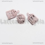 Ciondolo Gabbietta 3D in metallo smaltato rosa  20x12mm