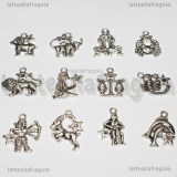Set Charms 12 Segni Zodiaco in metallo argento antico