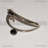Chiusura Clip Clap in metallo argentato 8.5cm con pomelli in acrilico nero