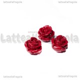 Rosa in Corallo Sintetico Rosso con foro passante 12x7.5mm