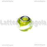 Perla in Lampwork Verde ghirigori argento foro largo 15x10mm