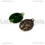 Medaglietta Madonna in rame gold plated smaltato verde 19.5x12mm