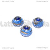 Perla in Lampwork Azzurro Intenso con inserto Oro Metallizzato 14.5x10mm