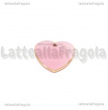 Ciondolo Cuore double-face in rame dorato smaltato rosa 16mm