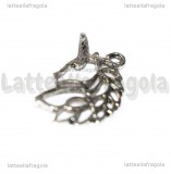 Ciondolo Unicorno filigranato in metallo argento antico 28x23mm