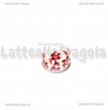 Perla in ceramica bianca con fiori rossi 12mm 