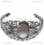 Base Bracciale rigido in metallo argento antico con filigrana e base cammeo 25x18mm