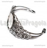 Base Bracciale rigido in metallo argento antico con filigrana e base cammeo 25x18mm