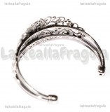 Base Bracciale rigido in metallo argento antico con filigrana e base cammeo 25x18mm