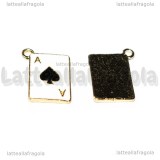 Charm Asso di Picche in metallo dorato smaltato 19x14mm
