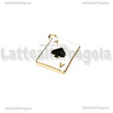 Charm Asso di Picche in metallo dorato smaltato 19x14mm