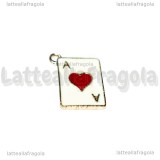 Charm Asso di Cuori in metallo dorato smaltato 19x14mm