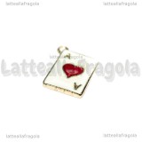 Charm Asso di Cuori in metallo dorato smaltato 19x14mm