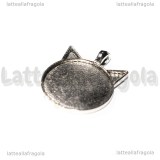 Base Testa di Gatto in metallo argento antico per cammei 25mm