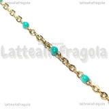 1 Metro Catena Rosario Turchese Smaltato in Acciaio Inox dorato 2.5x2mm