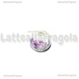 Perla in ceramica bianca con fiore viola 10mm