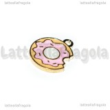 Ciondolo Donut in metallo dorato smaltato rosa 19x15mm