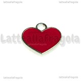 Charm Cuore in metallo argentato smaltato rosso 19x18mm