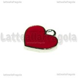 Charm Cuore in metallo argentato smaltato rosso 19x18mm