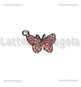 Ciondolo Farfalla con pavé di strass Rosa in metallo argentato 19.5x16.5mm