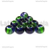 Perla in Lampwork bicolore blu verde foro largo 14x10mm