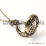 Orologio apribile color bronzo Alice in Wonderland 26mm con collana 80cm