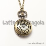 Orologio apribile color bronzo Alice in Wonderland A 26mm con collana 80cm