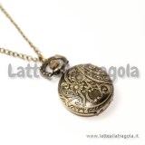 Orologio apribile color bronzo Alice in Wonderland 26mm con collana 80cm