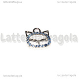 Ciondolo Gatto con pavé di strass Azzurro in metallo argentato 139.5x12.5mm