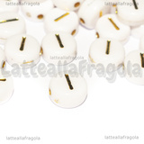 10 Perle a gettone lettera I in acrilico bianco con lettere oro 7x3.5mm