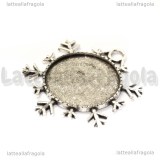 Fiocco di Neve in metallo argento antico base per cammei 25mm
