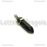 Ciondolo Biterminato Agata nera con portapendente in ottone argentato 38-45x13-10mm