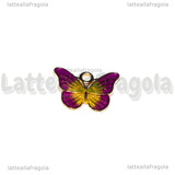 Ciondolo Farfalla in metallo dorato smaltato Viola Giallo 13.5x18mm