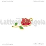 Ciondolo Rosa in metallo dorato smaltato 24x12mm