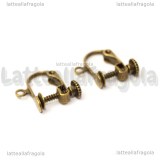 Coppia orecchini a vite e clip in ottone color bronzo con anellino per pendenti