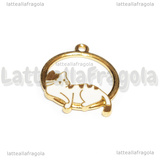 Ciondolo Gatto su Cerchio in metallo dorato smaltato 28x23mm