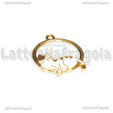 Ciondolo Gatto su Cerchio in metallo dorato smaltato 28x23mm