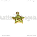 Ciondolo Stella in Acciaio Inox Dorato con pavè di strass verde 15.5x13mm