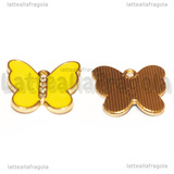 Ciondolo Farfalla con strass in metallo dorato smaltato Giallo 18x20mm