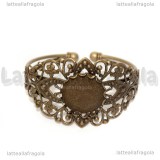 Bracciale rigido in ottone color bronzo filigrana e base cammeo 20mm