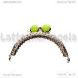 Chiusura Clip Clap in metallo argentato 8.5cm con pomelli in acrilico verde
