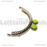 Chiusura Clip Clap in metallo argentato 8.5cm con pomelli in acrilico verde